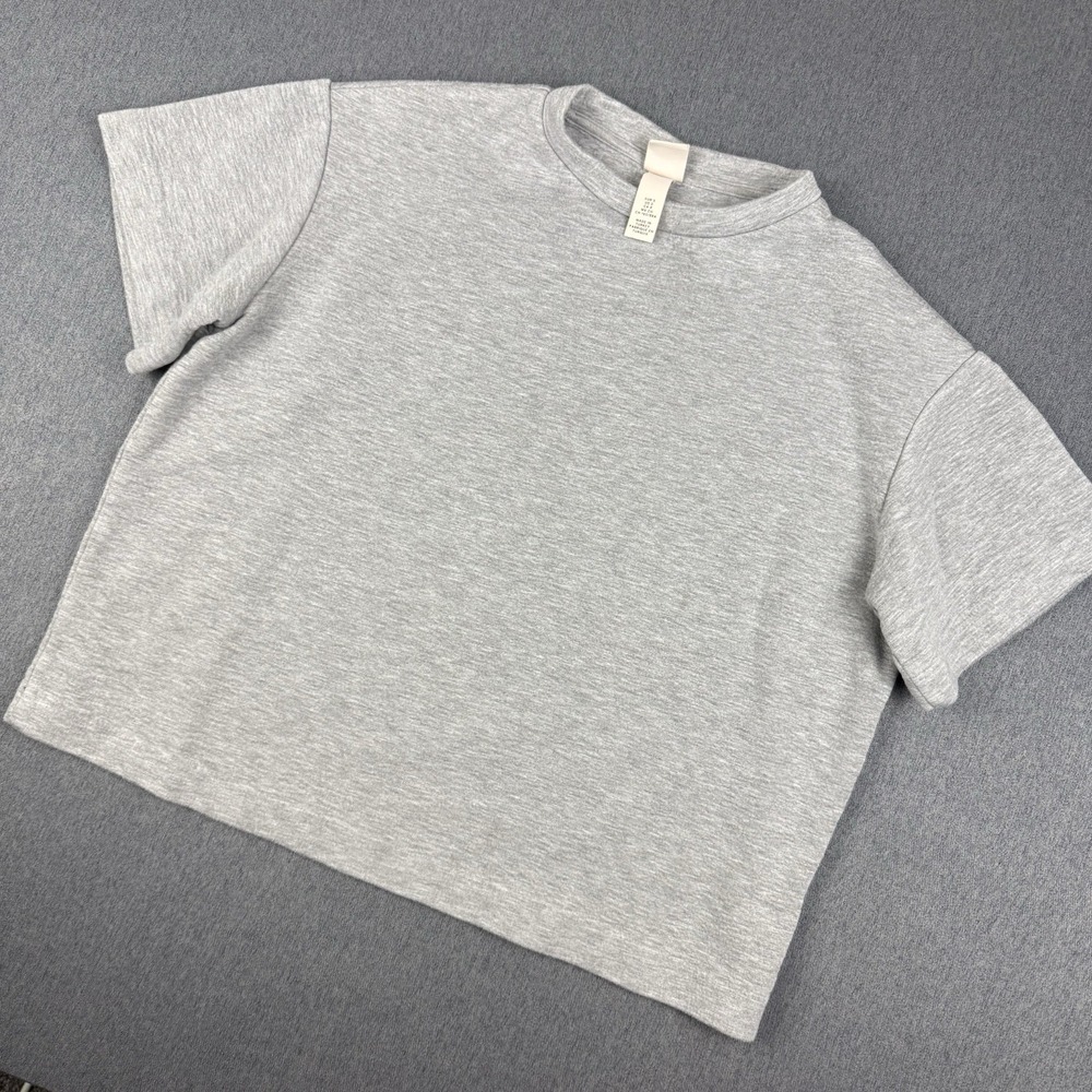H&M Heavyweight Oversized Fit Sz S Sweatshirt Short Sleeve Cropped Gray Viscose